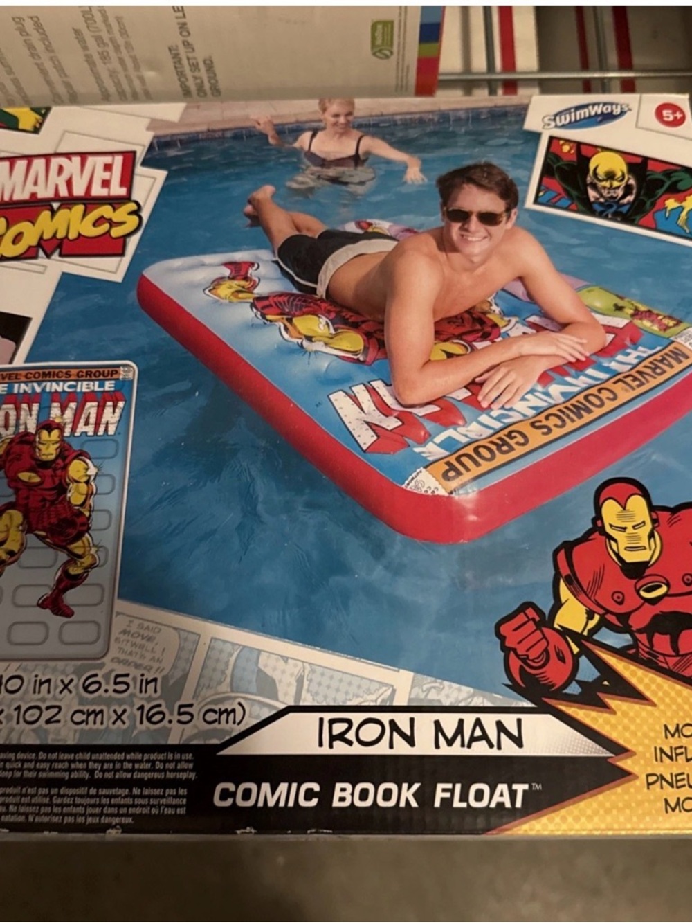 Marvel Comic Book Float Inflatable Iron Man Pool Raft SwimWays NEW